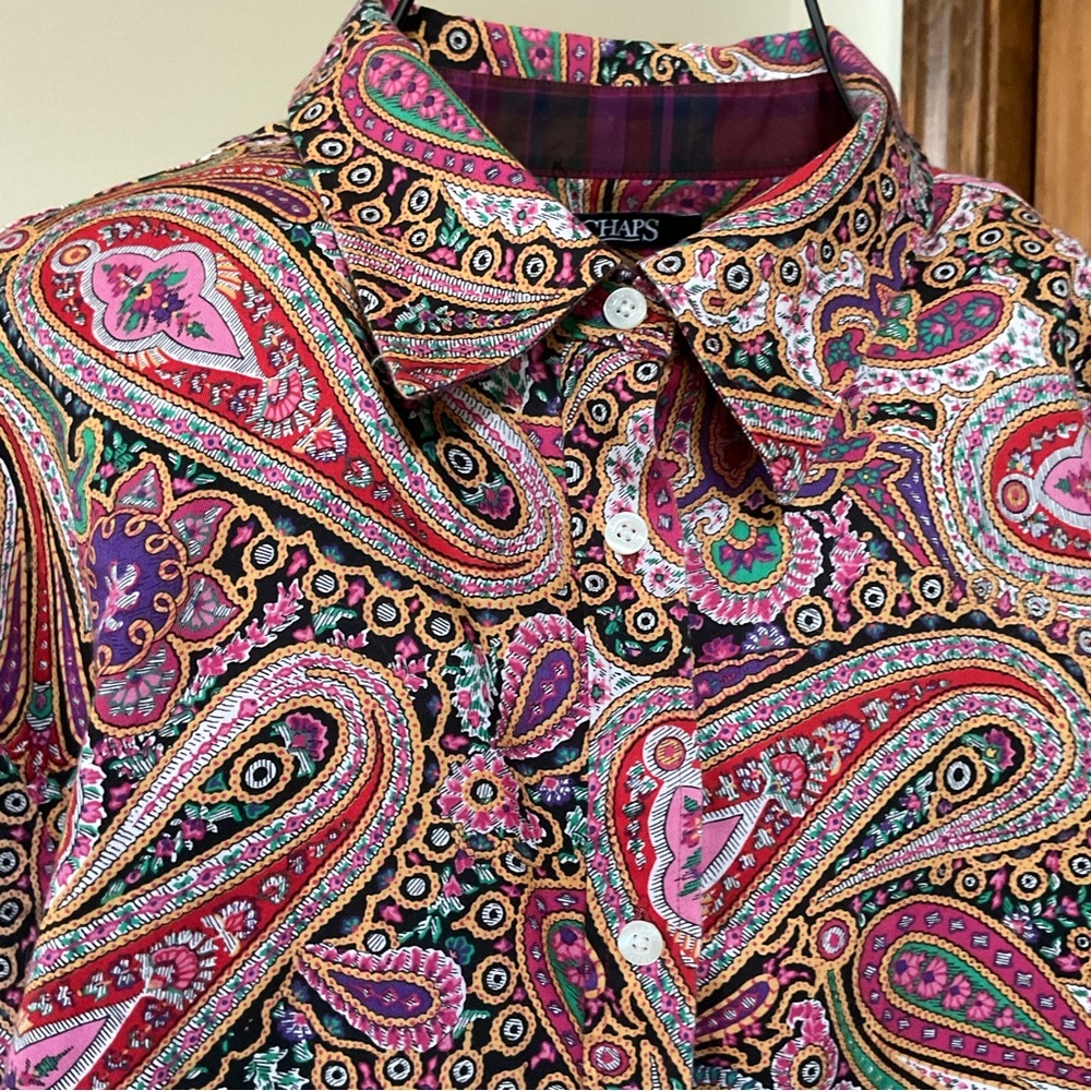 Chaps No Iron Paisley Button Down Shirt Size 2X - Picture 3 of 8